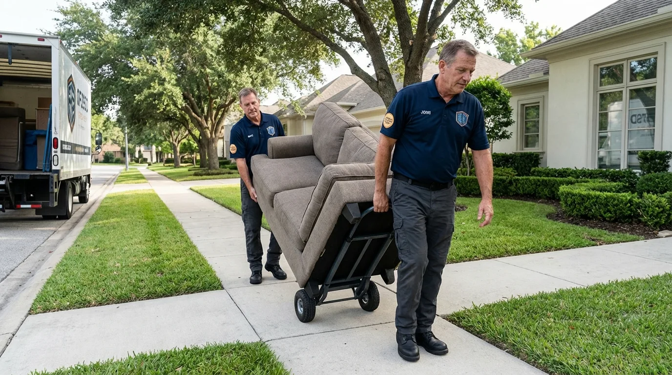 Local residential moving crew loading furniture in Lawrenceburg, IN