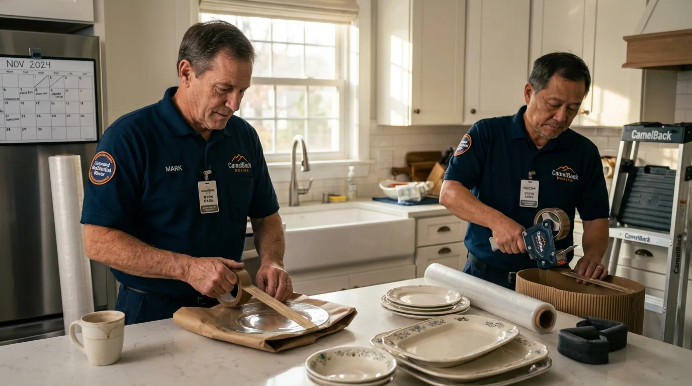 Professional crew packing kitchen dishware in Lawrenceburg, IN